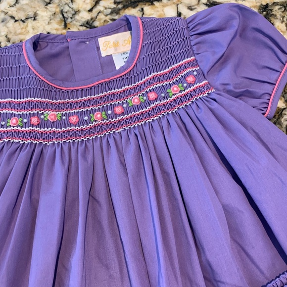 Purple smocked dress with bloomers - Picture 3 of 5